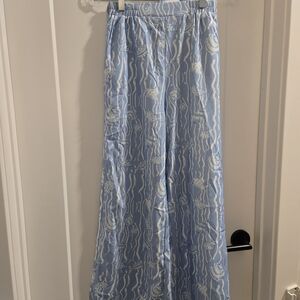 Cider Light Blue and White Wide Leg Linen Pants